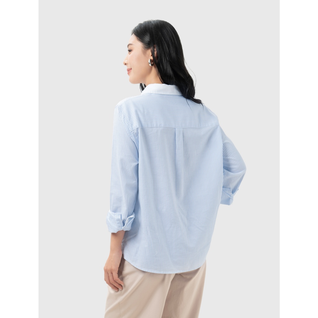 Áo sơ mi nữ CANIFA cổ bẻ dài tay họa tiết kẻ sọc công sở chất liệu cotton mềm mịn 6TH26S005