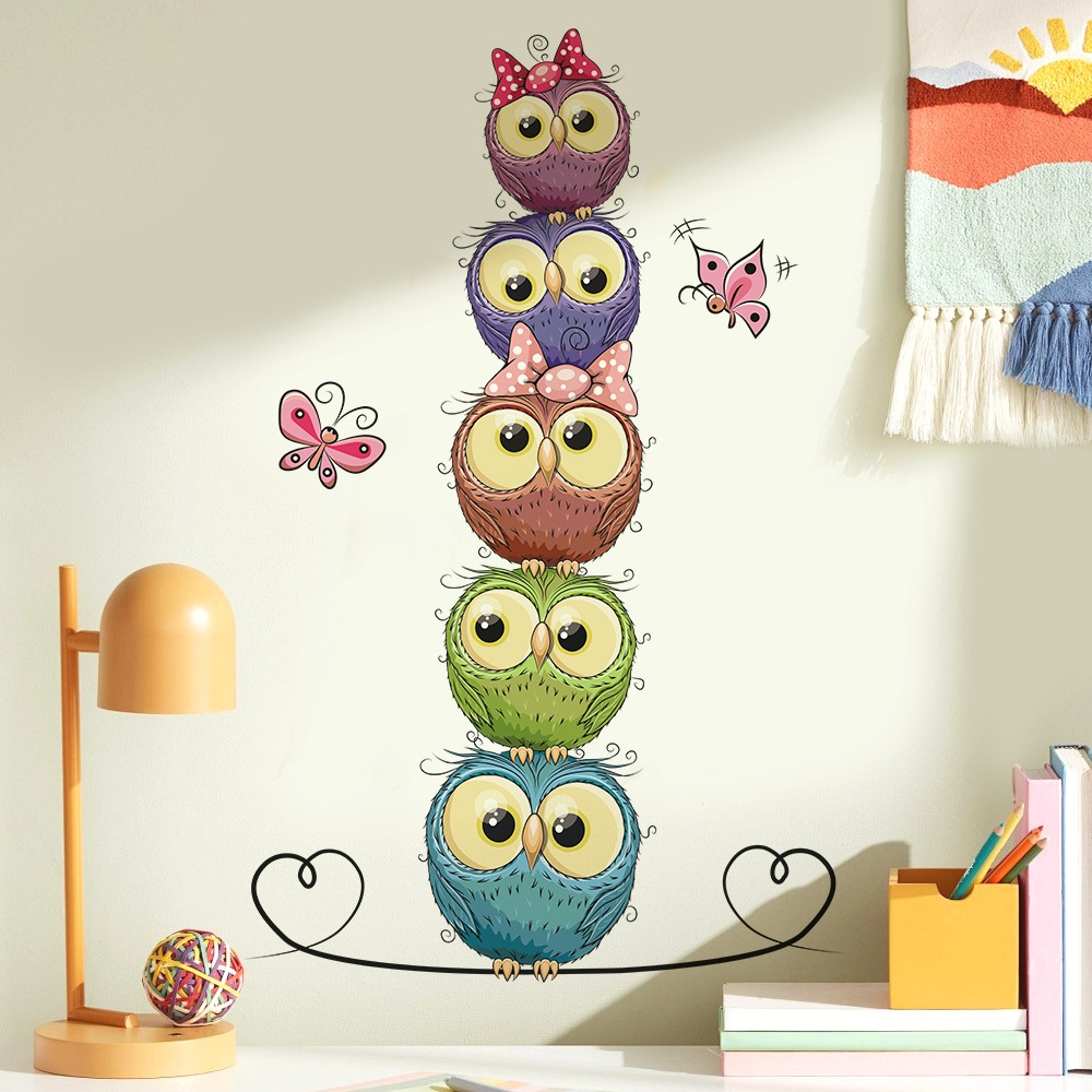 Decal Dán Tường Gia Đình Cú Dễ Thương Có Keo Sẵn 54.5x86.5cm - Trang Trí Phòng Ngủ
