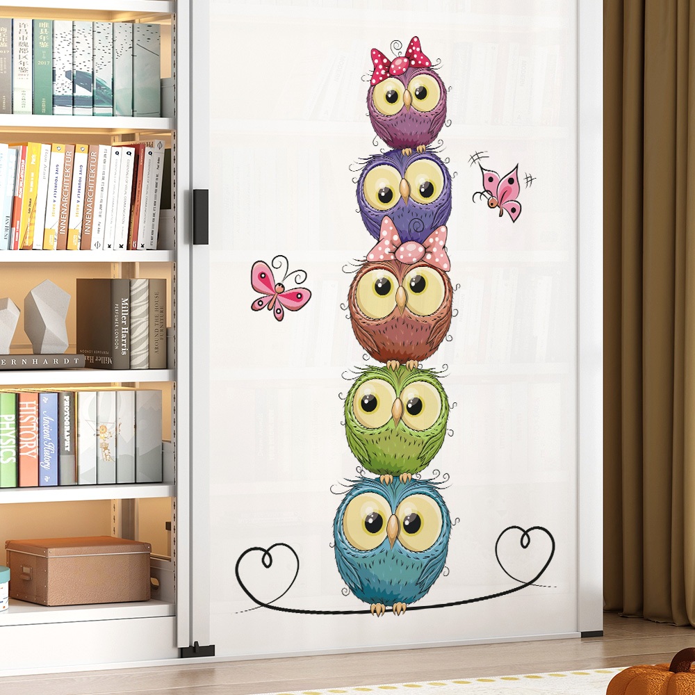 Decal Dán Tường Gia Đình Cú Dễ Thương Có Keo Sẵn 54.5x86.5cm - Trang Trí Phòng Ngủ