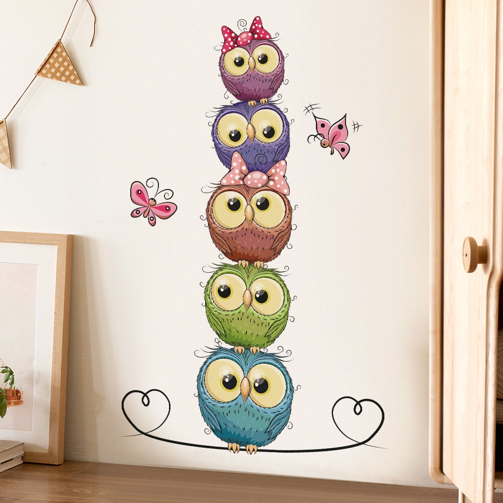 Decal Dán Tường Gia Đình Cú Dễ Thương Có Keo Sẵn 54.5x86.5cm - Trang Trí Phòng Ngủ