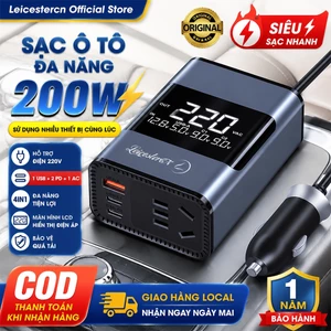 Bộ Sạc Ô Tô 200W USB Type-C Sạc Nhanh Laptop Điện Thoại Màn Hình LCD Bảo Hành 1 Năm