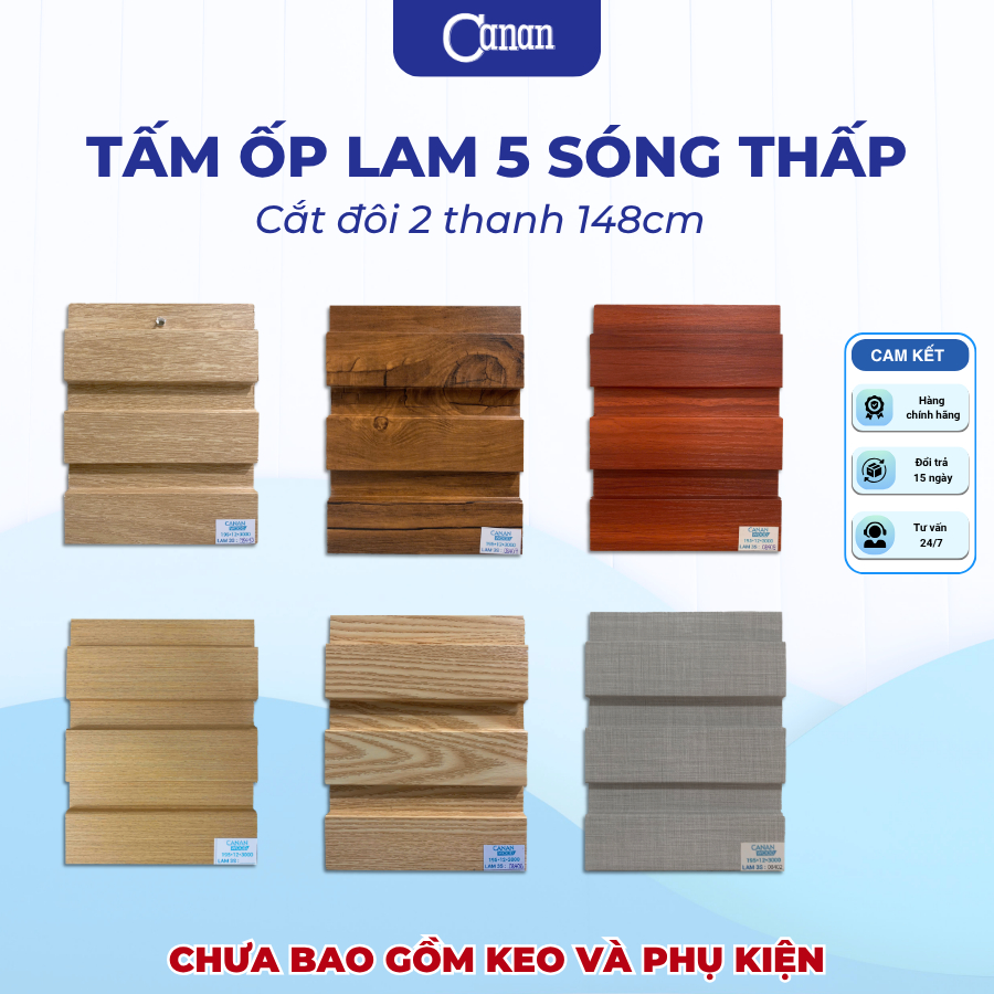 Tấm Nhựa PVC Ốp Tường Lam 3 Sóng Thấp 3000x195x12mm [Thanh 3m Cắt Đôi 1m48] - Lam Sóng Cao Cấp