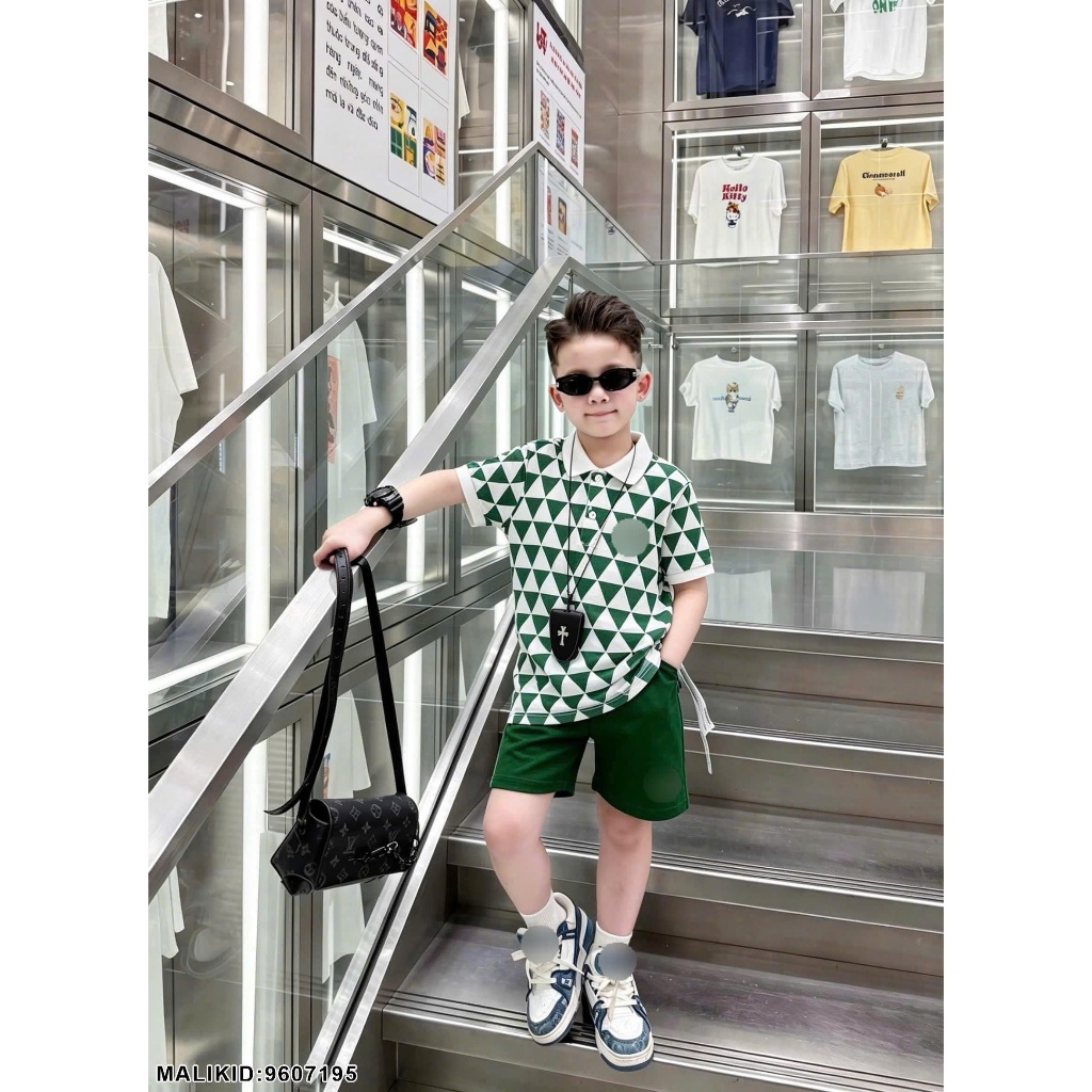 Bộ Hè Thể Thao Polo La Cos Thêu Hình Cá Sấu Họa Tiết Tam Giác Siêu Đẹp_ Set Đồ Thể Thao Cho Bé Chất Cotton Co Dãn