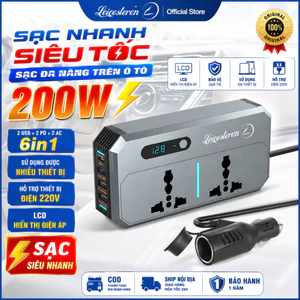 Bộ chuyển đổi ô tô 12/24V lên 220V 200W sạc nhanh PD QC3.0 36W LCD laptop/đt COD