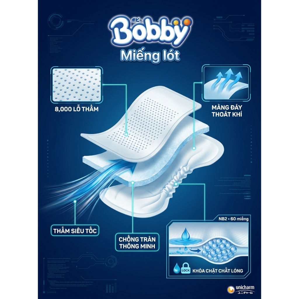 MIẾNG LÓT SƠ SINH  BOBBY NEWBORN 2 (60 MIẾNG) - CHO BÉ TRÊN 1 THÁNG TUỔI