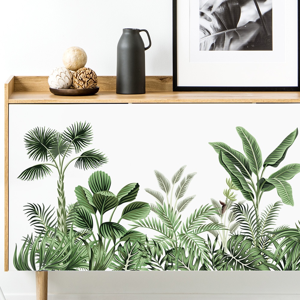 Decal Dán Chân Tường Lá Cây Nhiệt Đới Có Keo Sẵn 120x51cm - Trang Trí Nhà Chống Bẩn Chân Tường