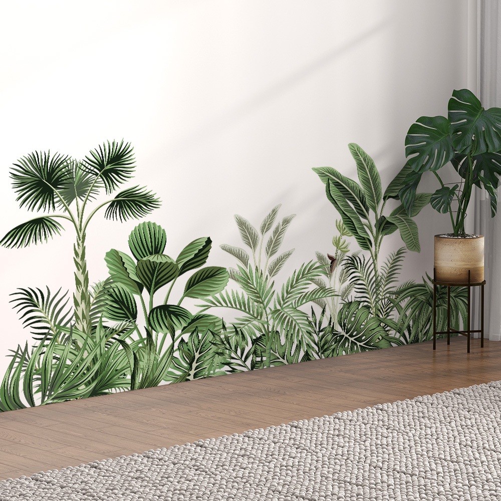 Decal Dán Chân Tường Lá Cây Nhiệt Đới Có Keo Sẵn 120x51cm - Trang Trí Nhà Chống Bẩn Chân Tường