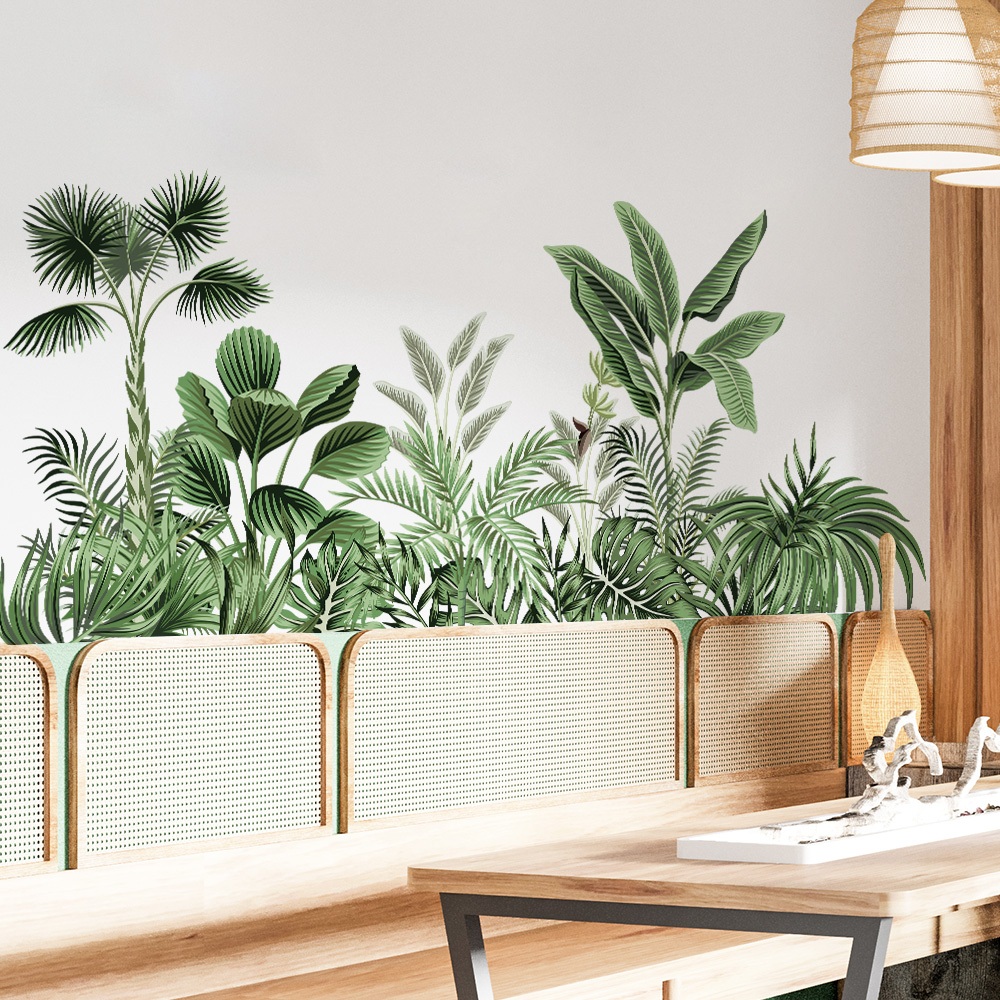 Decal Dán Chân Tường Lá Cây Nhiệt Đới Có Keo Sẵn 120x51cm - Trang Trí Nhà Chống Bẩn Chân Tường