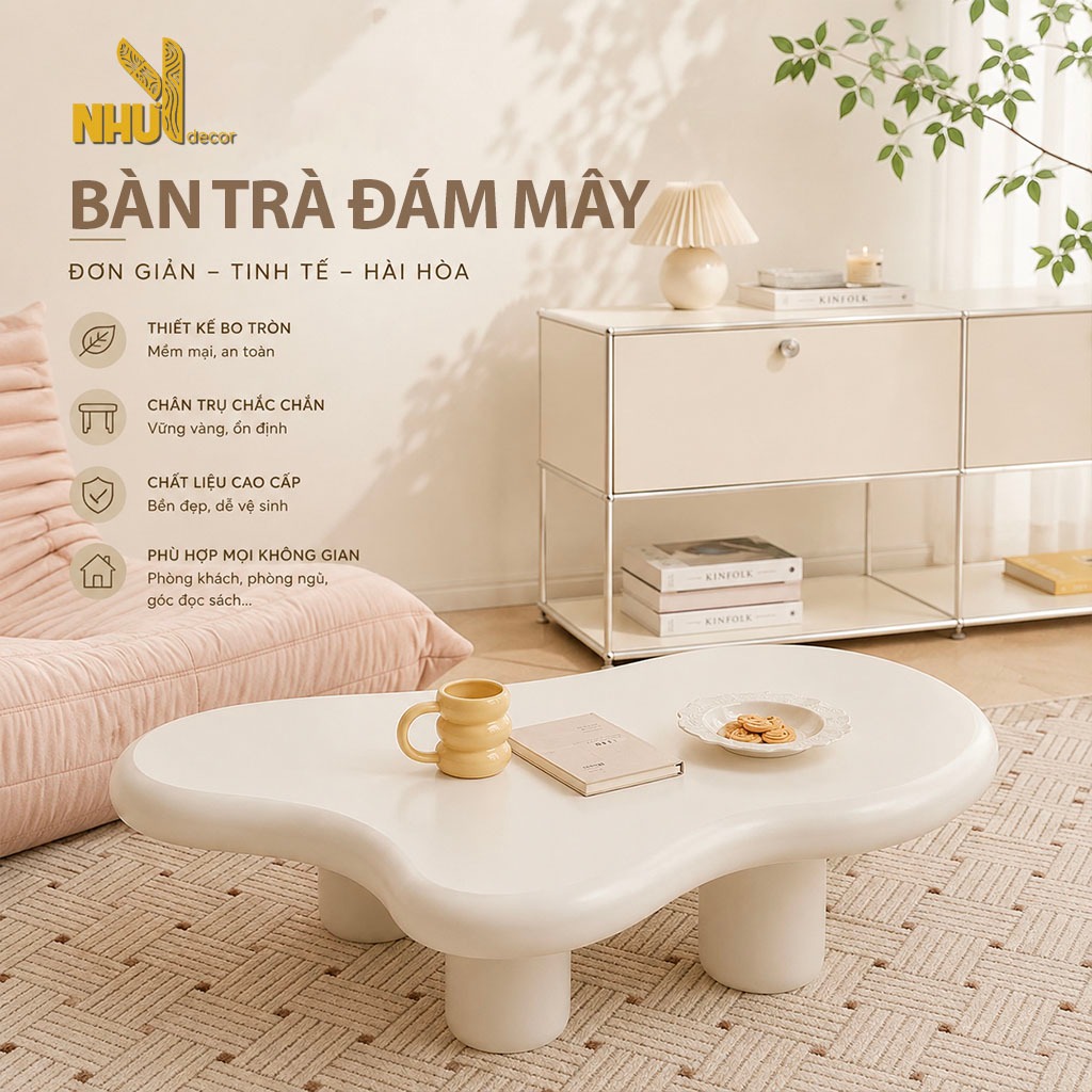 bàn trà đám mây cao cấp NHU Y DECOR sơn 2k đặt sofa hoặc ngồi bệt sang trọng chống thấm chống nước