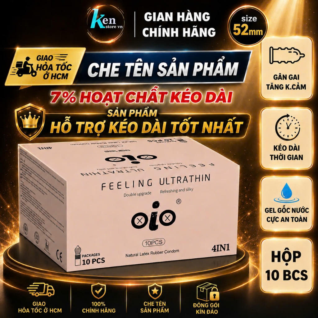 Bao cao su siêu mỏng OiO nhiều gel bôi trơn hỗ trợ kéo dài thời gian bcs chống xuất tinh sớm CHE TÊN KÍN ĐÁO SẢN PHẨM