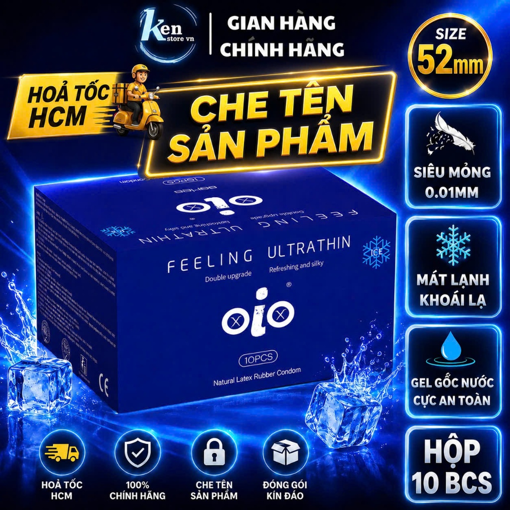 Bao cao su siêu mỏng OiO nhiều gel bôi trơn hỗ trợ kéo dài thời gian bcs chống xuất tinh sớm CHE TÊN KÍN ĐÁO SẢN PHẨM
