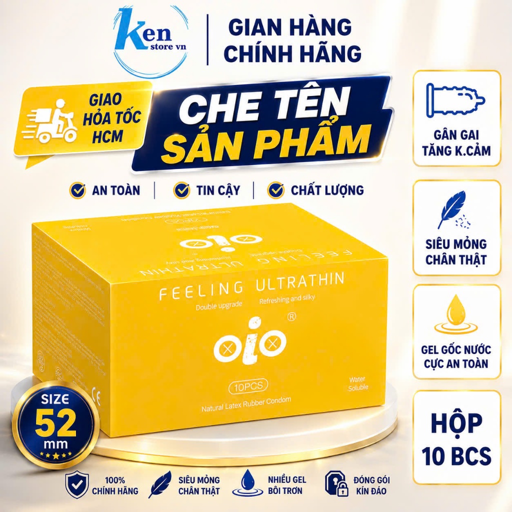 Bao cao su siêu mỏng OiO nhiều gel bôi trơn hỗ trợ kéo dài thời gian bcs chống xuất tinh sớm CHE TÊN KÍN ĐÁO SẢN PHẨM