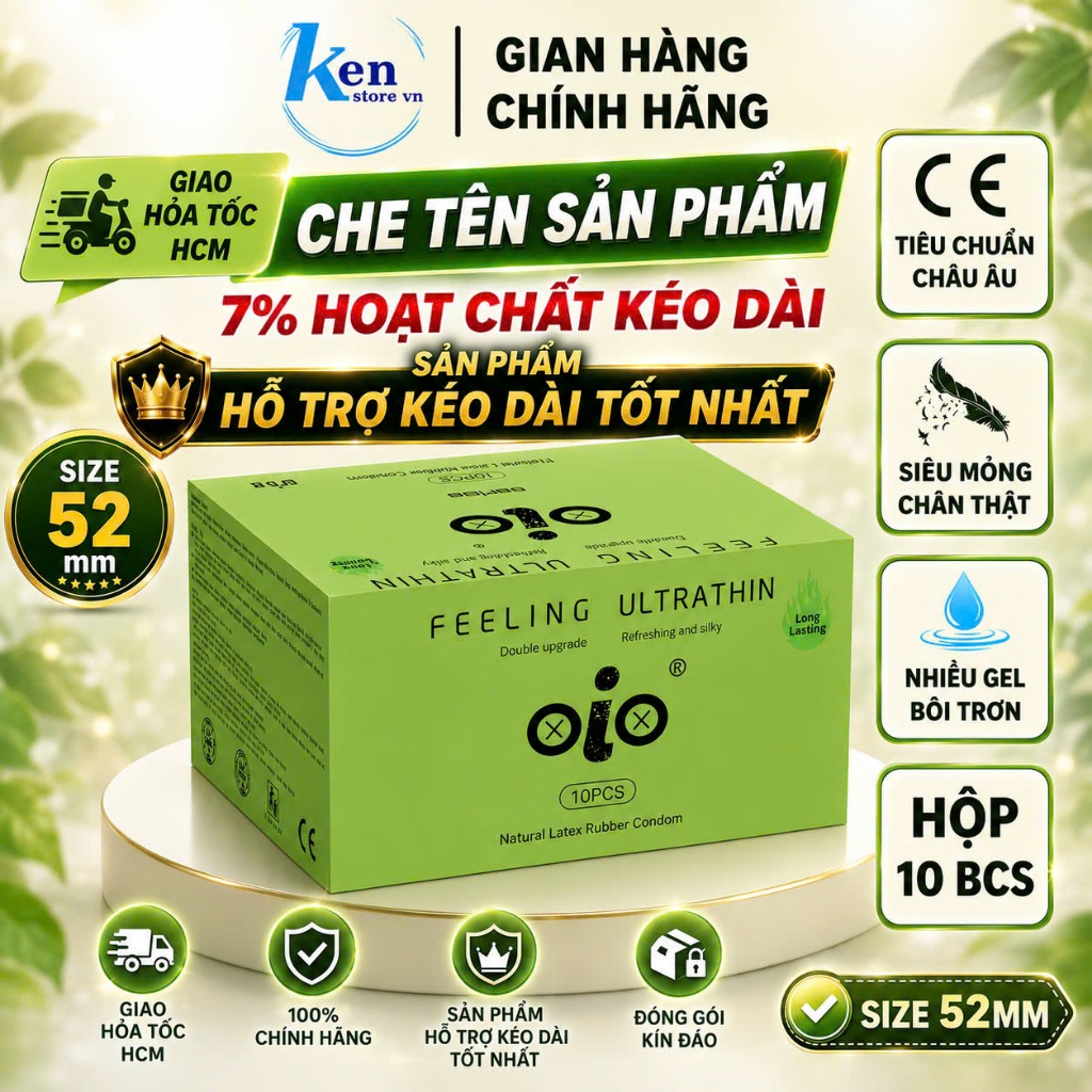 Bao cao su siêu mỏng OiO nhiều gel bôi trơn hỗ trợ kéo dài thời gian bcs chống xuất tinh sớm CHE TÊN KÍN ĐÁO SẢN PHẨM