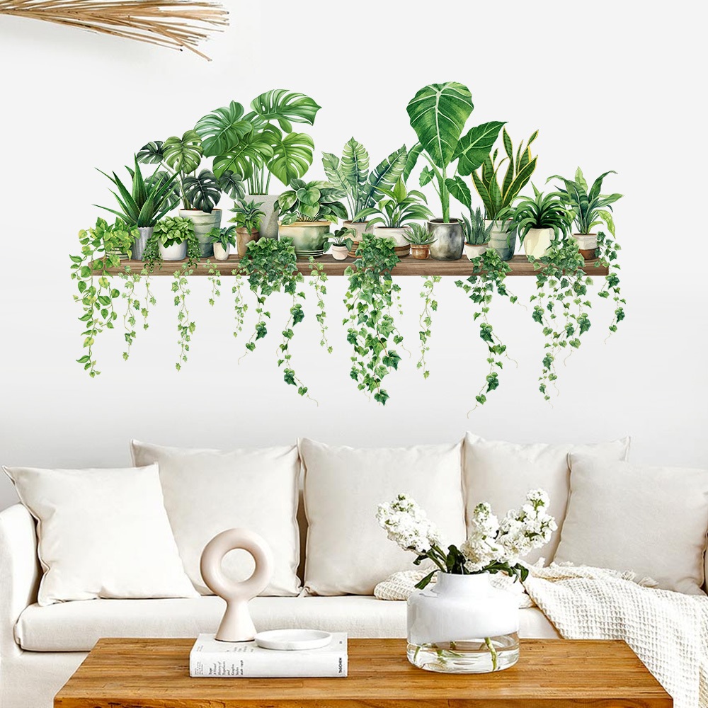 Decal Dán Tường Kệ Cây Xanh Nhiệt Đới Có Keo Sẵn 88x21.2cm - Trang Trí Không Gian Phòng Khách
