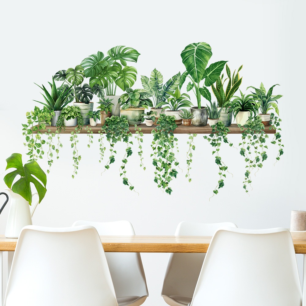 Decal Dán Tường Kệ Cây Xanh Nhiệt Đới Có Keo Sẵn 88x21.2cm - Trang Trí Không Gian Phòng Khách