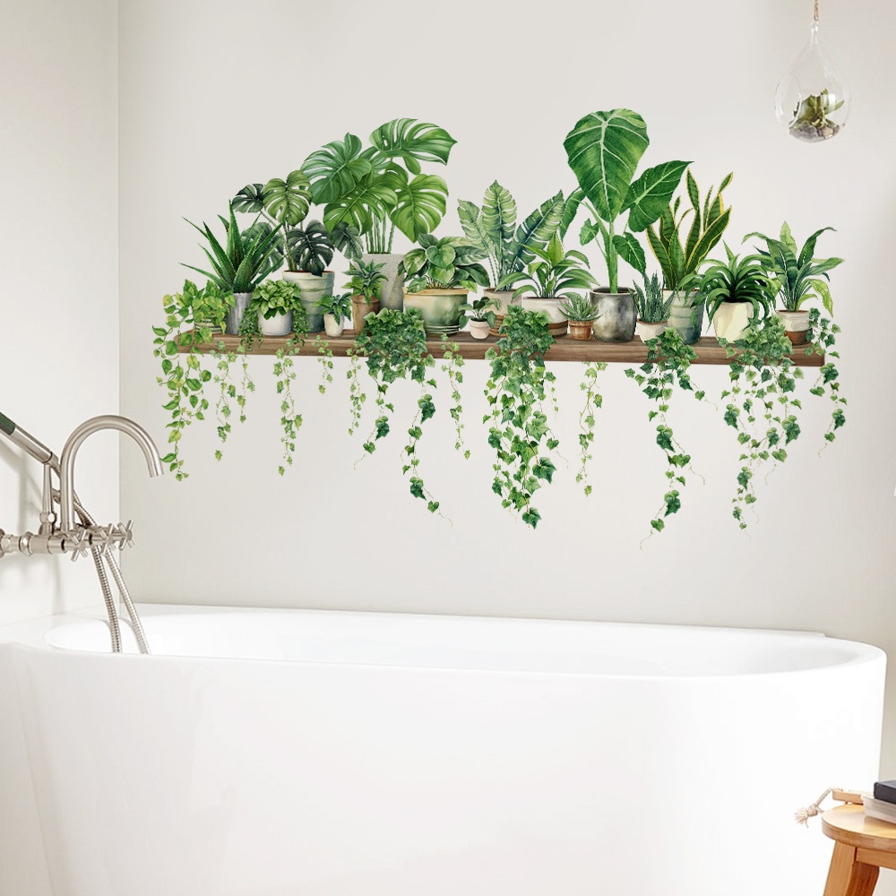 Decal Dán Tường Kệ Cây Xanh Nhiệt Đới Có Keo Sẵn 88x21.2cm - Trang Trí Không Gian Phòng Khách