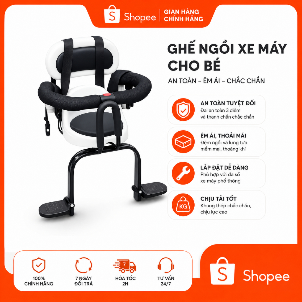 🌟 GHẾ NGỒI XE MÁY CHO BÉ – THIẾT KẾ GỌN GÀNG, TIỆN LỢI 🌟Có Vòng Bảo Vệ, An Toàn Cho Trẻ Em