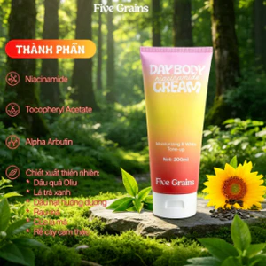 Kem Dưỡng Body Five Grains 200ml – Niacinamide Dưỡng Ẩm Sáng Da Nâng Tông Tự Nhiên Dùng Ban Ngày
