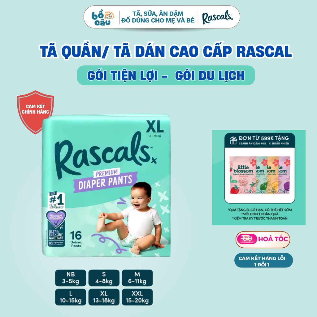 [GÓI TIỆN LỢI] Tã/Bỉm cao cấp Rascals gói nhỏ tiện lợi Convenience đủ size NB/S/M/L/XL/XXL