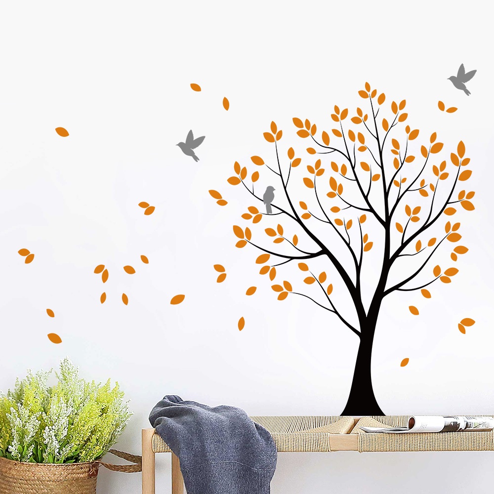 Decal Dán Tường Cây Lá Vàng Có Keo Sẵn 135x97.5 cm - Trang Trí Phòng Khách Phòng Ngủ