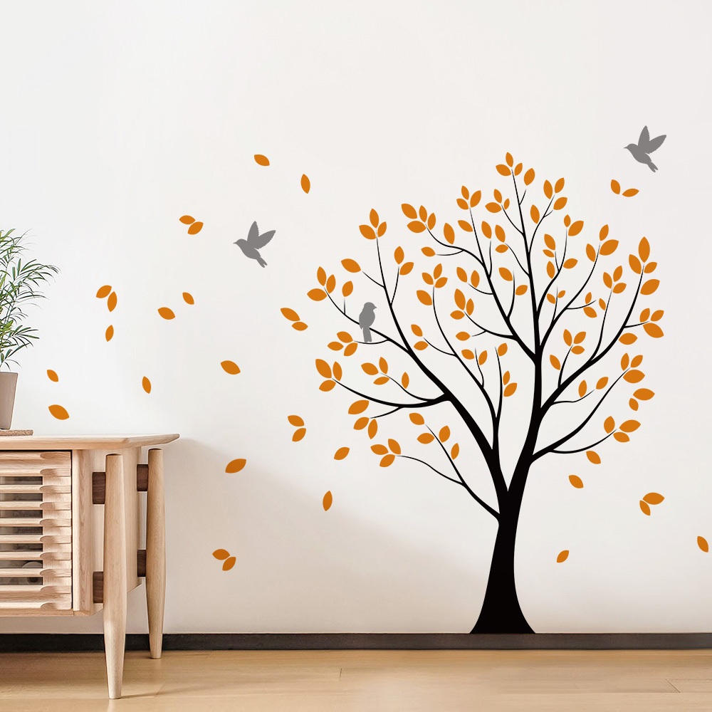 Decal Dán Tường Cây Lá Vàng Có Keo Sẵn 135x97.5 cm - Trang Trí Phòng Khách Phòng Ngủ