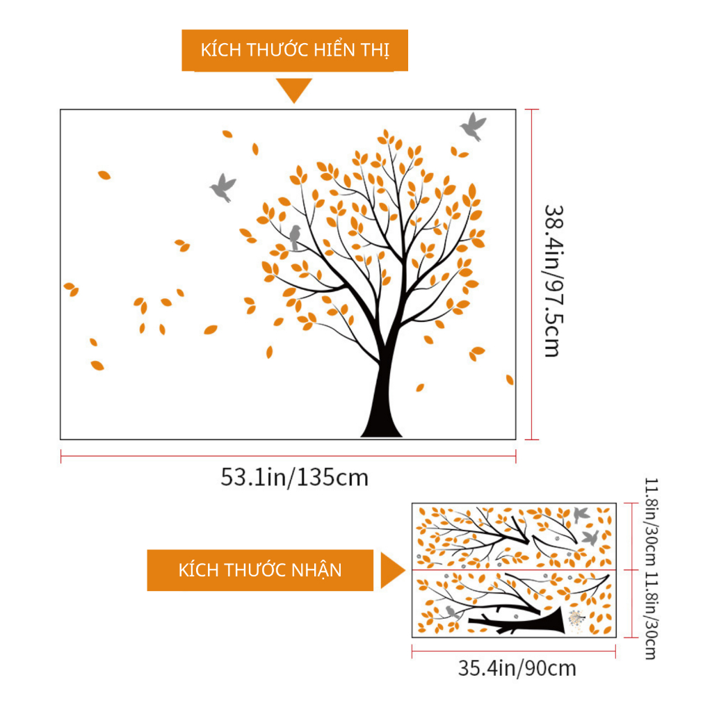 Decal Dán Tường Cây Lá Vàng Có Keo Sẵn 135x97.5 cm - Trang Trí Phòng Khách Phòng Ngủ