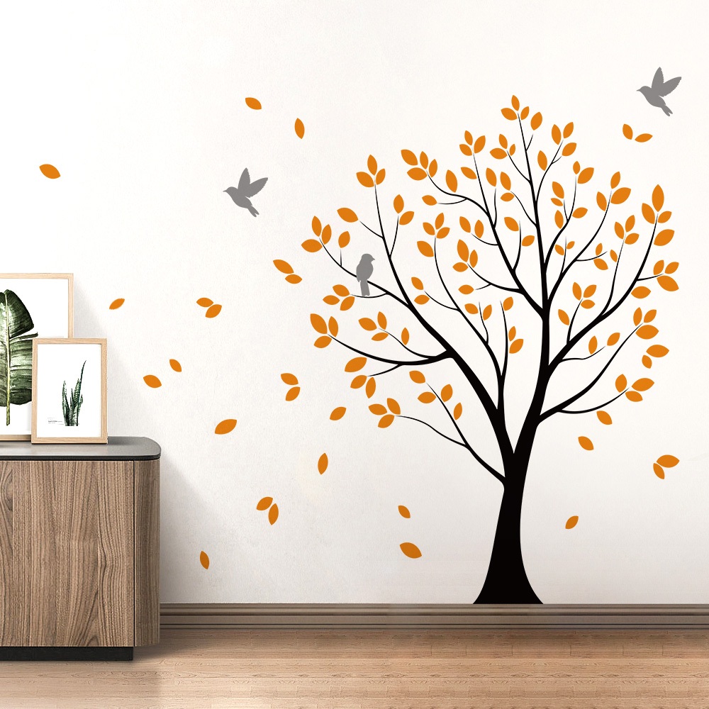 Decal Dán Tường Cây Lá Vàng Có Keo Sẵn 135x97.5 cm - Trang Trí Phòng Khách Phòng Ngủ