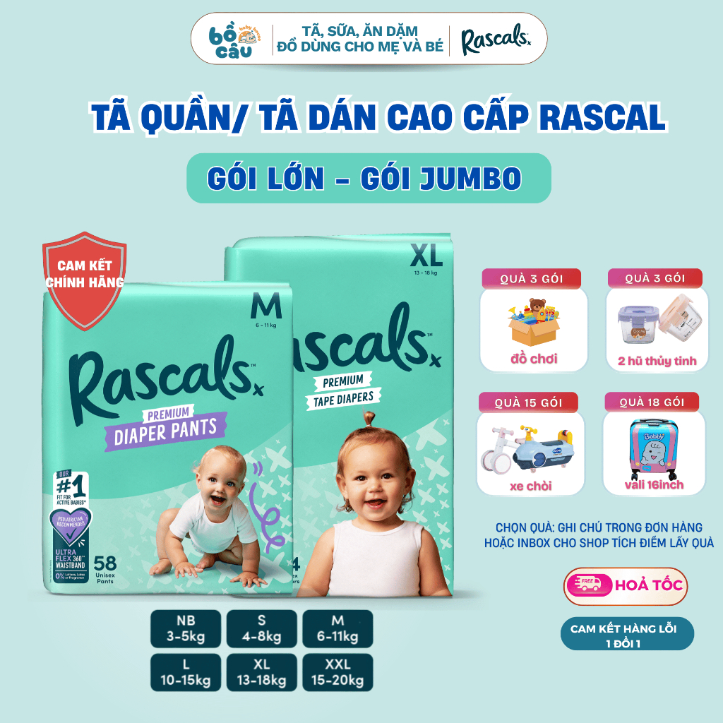 [Chính hãng] Tã/Bỉm Rascal & Friends cao cấp NewZealand