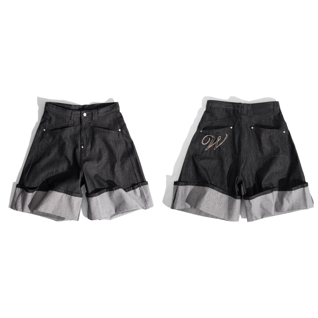 QUẦN SHORT RAW DENIM LỬNG NAM NỮ ỐNG SIÊU TO GẤP LINE WONDERSTU - UNISEX