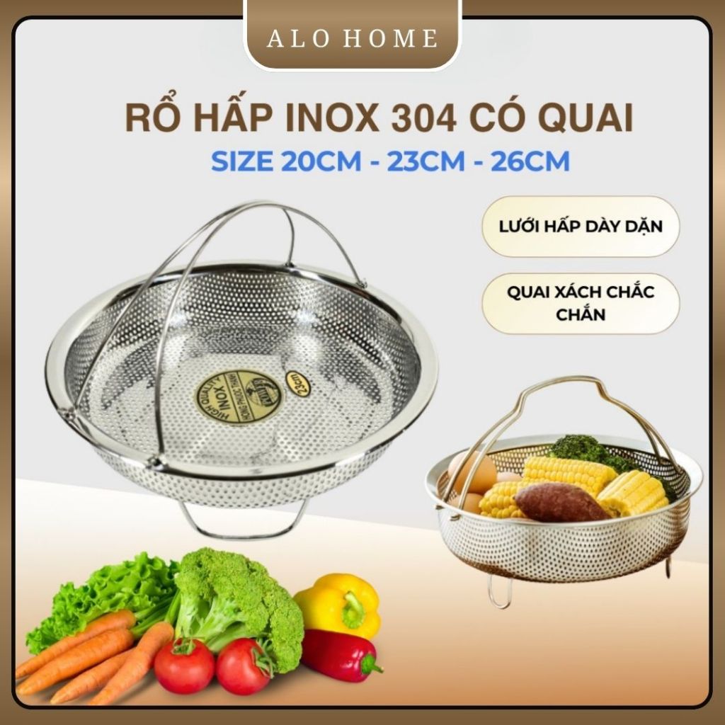 Rổ Hấp Inox ALOHOME – Rổ Hấp Inox 304 Có Quai Xách Tiện Lợi Đa Năng