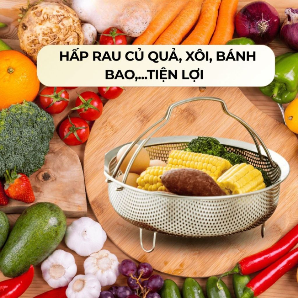 Rổ Hấp Inox ALOHOME – Rổ Hấp Inox 304 Có Quai Xách Tiện Lợi Đa Năng