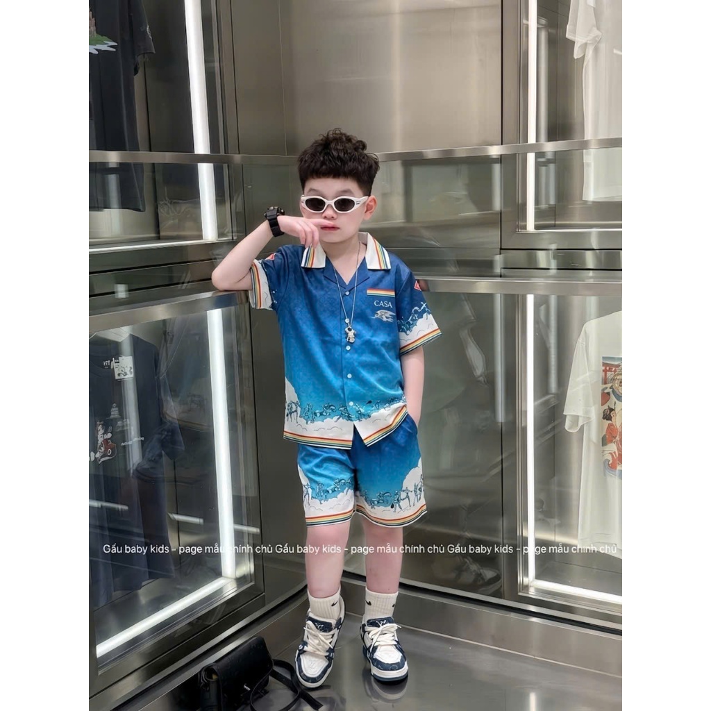 Bộ Cộc Nam Đi Ô Vân Nổi Mẫu Mới Nhất - Bộ Hè Bé Trai Sơ Mi Đi Ô Đi Chơi Đi Biển Siêu Đẹp