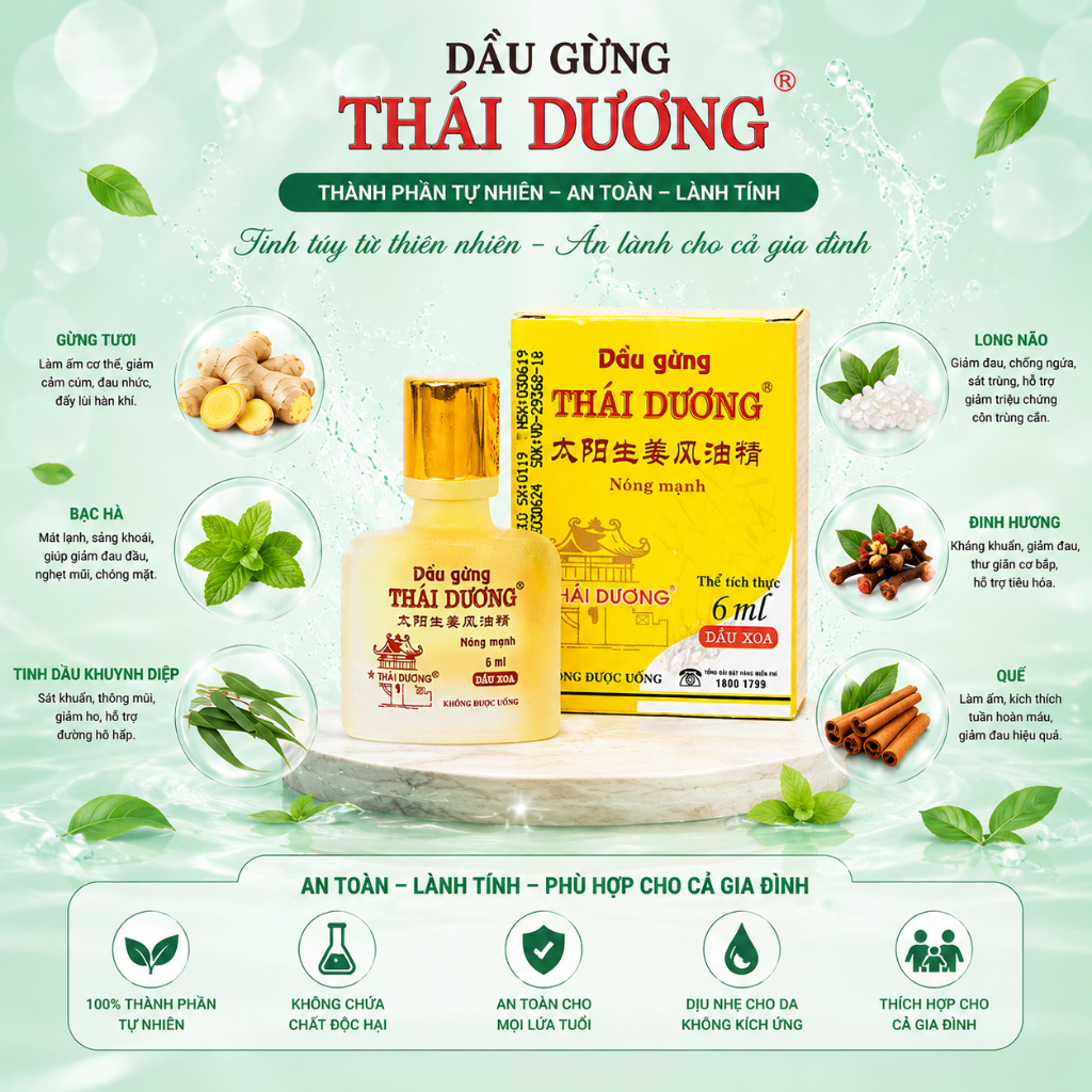 Dầu Gừng Thái Dương Chai 6ml - Phòng Ngừa Cảm Lạnh, Giảm Đau Nhức Mỏi