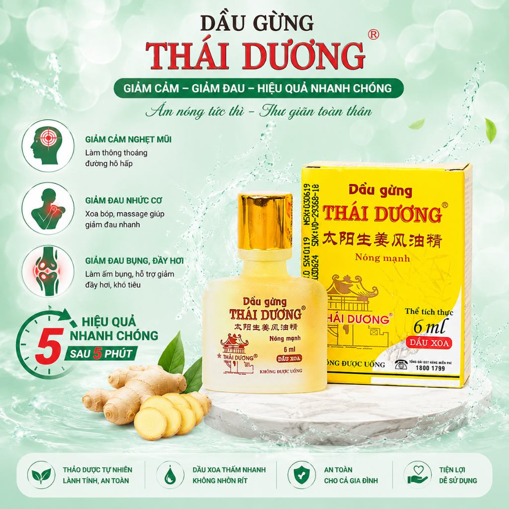 Dầu Gừng Thái Dương Chai 6ml - Phòng Ngừa Cảm Lạnh, Giảm Đau Nhức Mỏi
