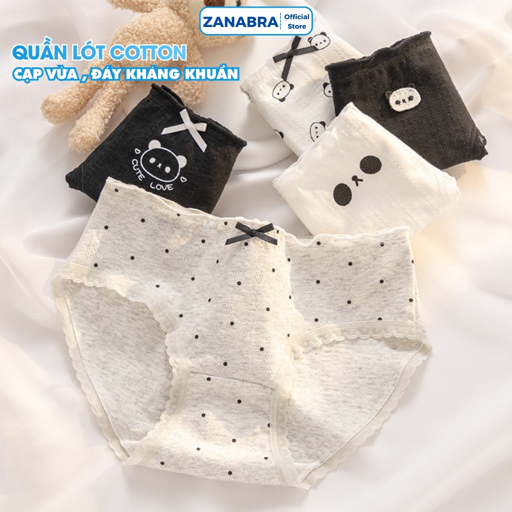 [ Xả Hàng ] Set 5 quần lót nữ cotton nguyên chất co giãn gân tăm viền ren siêu mềm ZANABRA L1172