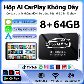 👍Hộp AI 8+64GB cho ô tô Bộ chuyển đổi AI Carplay không dây Hộp Android 13 HDMI, Android Auto Apple Carplay Dongle