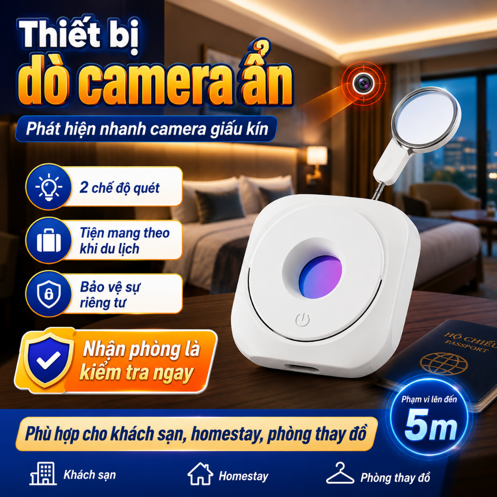 Máy dò hồng ngoại siêu nhỏ phát hiện camera quan sát, chống nhìn trộm tại khách sạn, phù hợp cho du lịch