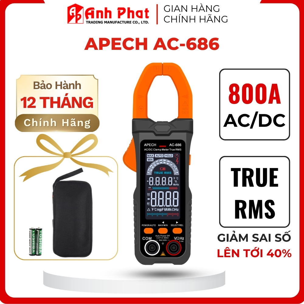 Ampe Kìm APECH AC-686 Tích Hợp True RMS Giảm Sai Số Đo Dòng Điện 600V AC/DC