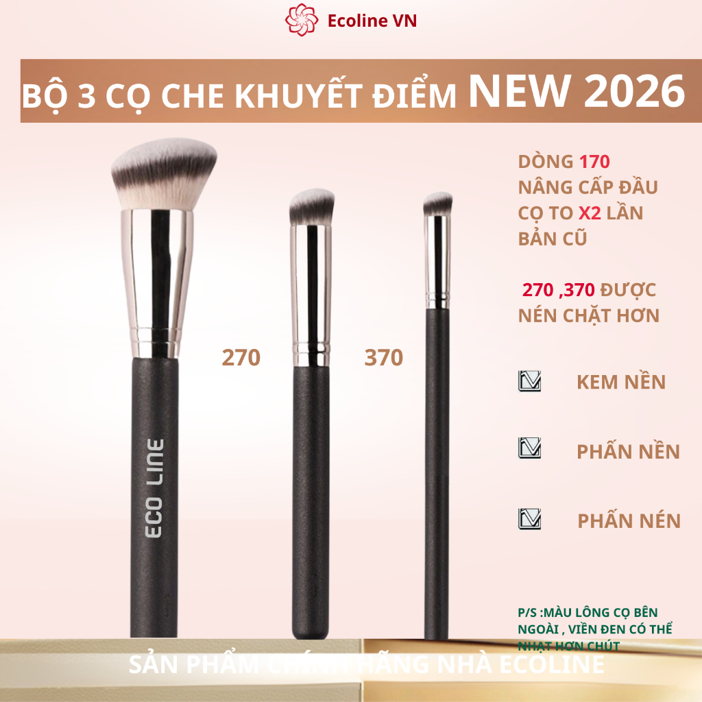 Ecoline cọ che khuyết điểm 370 đầu phẳng mềm mịn cọ nền 270 vát chéo tạo cọ 170 tạo khối tán kem nền