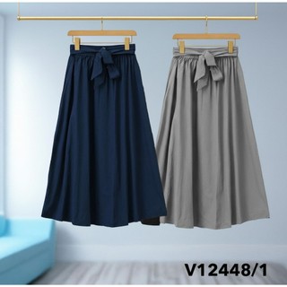 SWANLAKE | Chân Váy Maxi Nữ Dài Xòe Lưng Thun Cạp Cao Thắt Nơ Vải Cotton Công Sở Thanh Lịch V12448