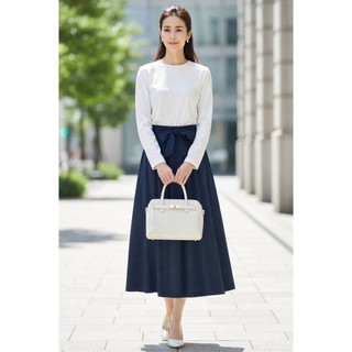 SWANLAKE | Chân Váy Maxi Nữ Dài Xòe Lưng Thun Cạp Cao Thắt Nơ Vải Cotton Công Sở Thanh Lịch V12448