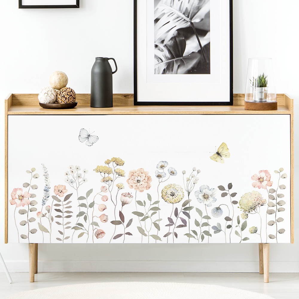 Decal Dán Chân Tường Hoa Bướm Có Keo Sẵn 126x52cm - Trang Trí Nhà Chống Bẩn Chân Tường