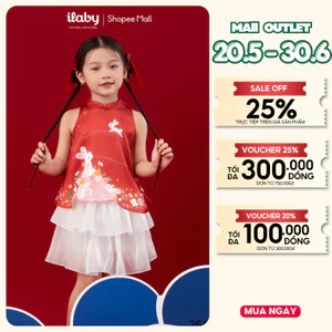 Váy Tết bé gái ILABY áo yếm đỏ phối váy tầng trắng dễ thương HỒNG YÊN [2647]