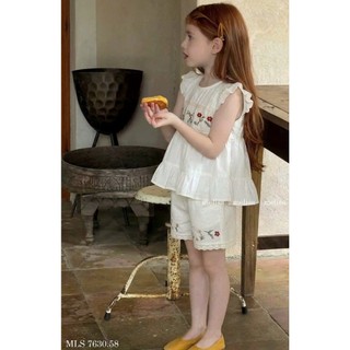 [B&G] Sét bộ trắng kem cánh tiên hoa thêu ngực mùa hè cho bé đi học, mặc nhà