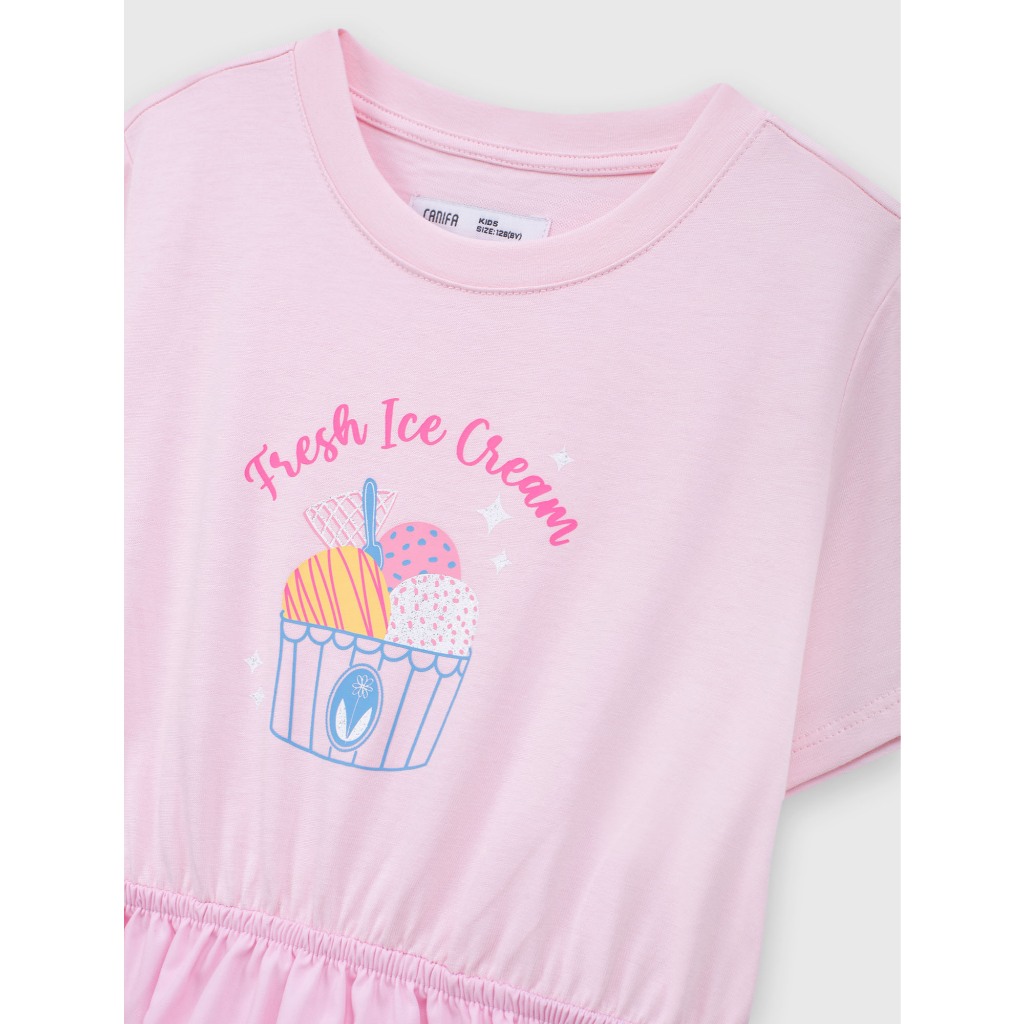Váy liền bé gái CANIFA đầm dáng bí cộc tay cotton pha mềm thoáng khí 1DS26C003