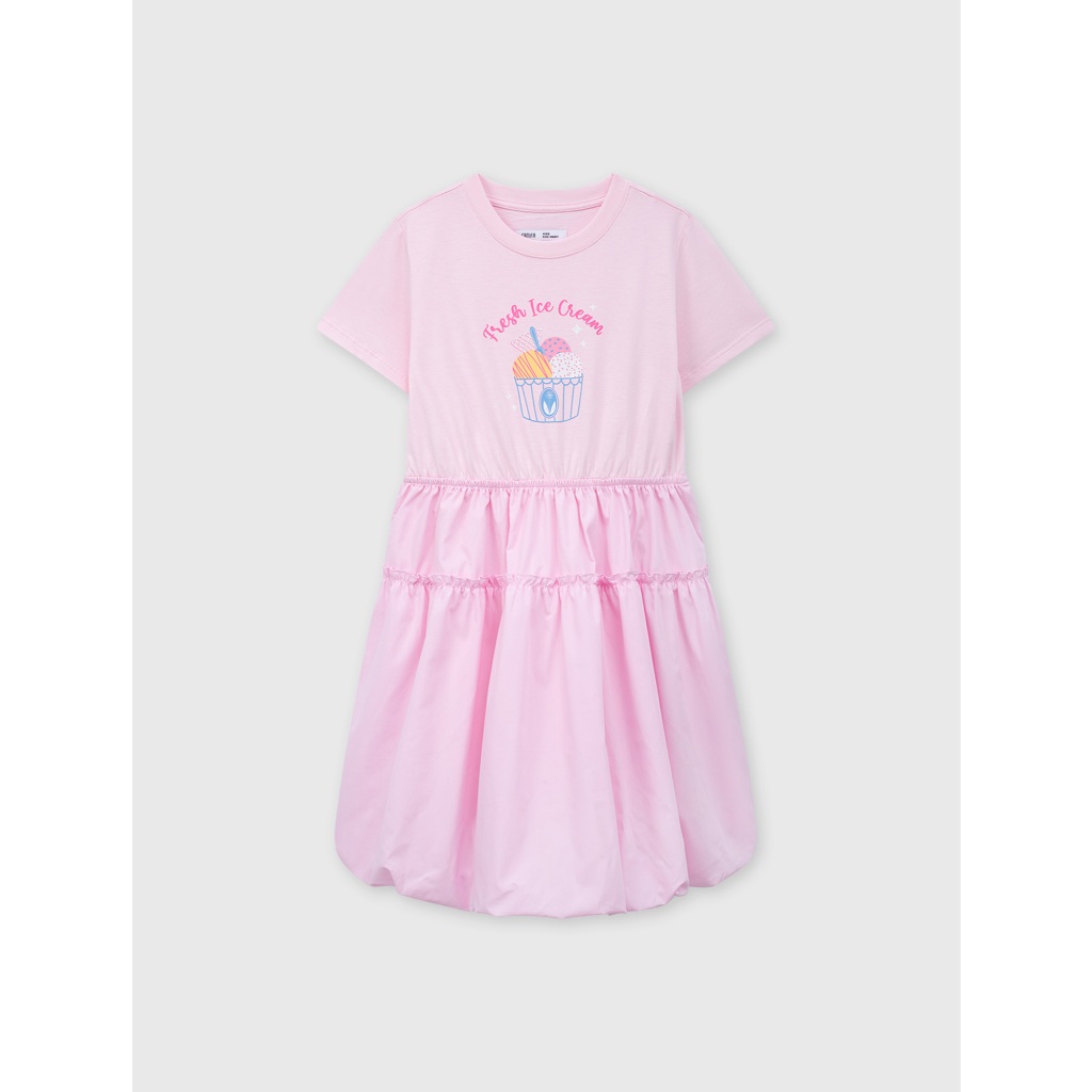 Váy liền bé gái CANIFA đầm dáng bí cộc tay cotton pha mềm thoáng khí 1DS26C003