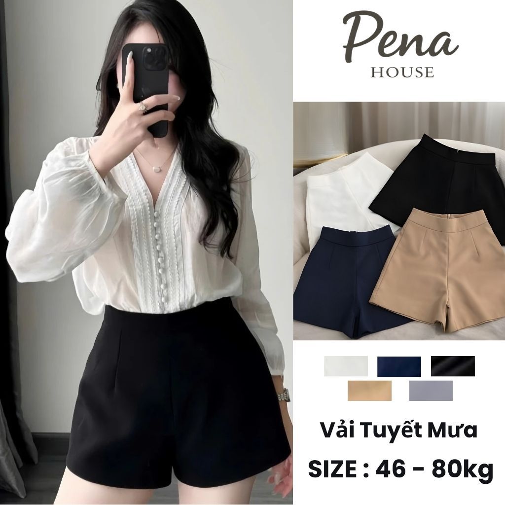 Quần Đùi Nữ 2 Lớp Có Túi Cạp Cao Dáng A Nhẹ Chất Tuyết Mưa Co Giãn Đẹp - Pena House Mã 238