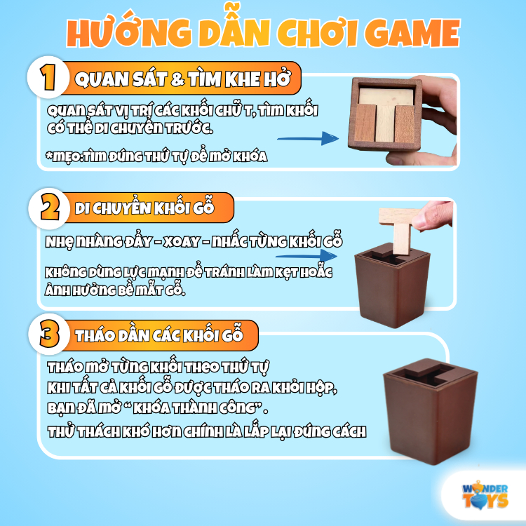 Đồ Chơi Trí Tuệ Gỗ Giải Đố Hộp Ma Thuật Chữ T – Game Trí Tuệ Logic Thử Thách Rèn Tư Duy