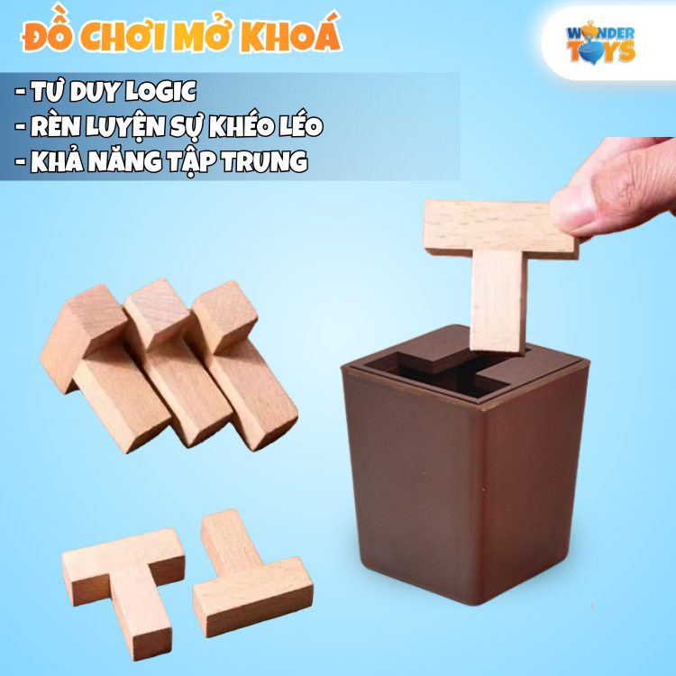 Đồ Chơi Trí Tuệ Gỗ Giải Đố Hộp Ma Thuật Chữ T – Game Trí Tuệ Logic Thử Thách Rèn Tư Duy