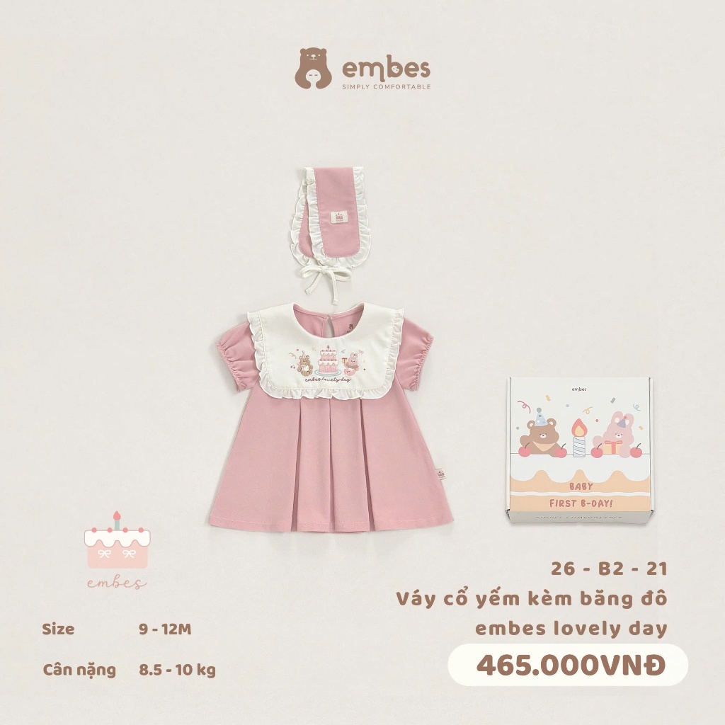 𝐁𝑨𝐁𝐘 𝐅𝐈𝐑𝐒𝐓 𝐁-𝐃𝐀𝐘 | Váy Baby Phối Cổ Yếm Thêu Họa Tiết Sinh Nhật Kèm Băng Đô Cho Bé Gái 1 Tuổi
